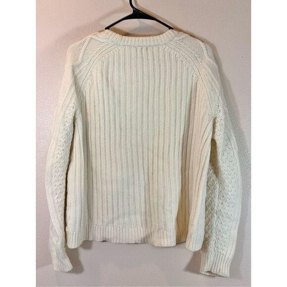 J. Crew Ivory Aran 100% Wool Cable Knit Raised Dots Cream Women's Sweater M - Picture 5 of 12